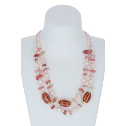 COLLIER A 2 RANGEES, MULTI PERLES AND PIERRES
