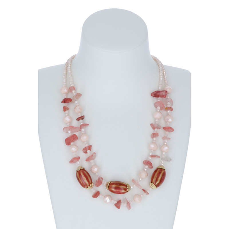Collier perles eau douce rose pendentif éventail serti plaqué or Collier perles eau douce rose pendentif éventail serti plaqué or