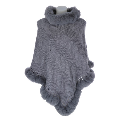 PONCHO DE PUNTO CON PIEL SINTETICA
