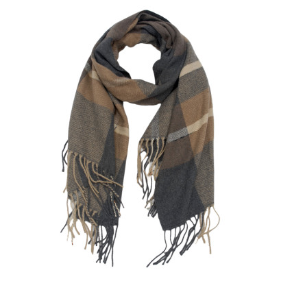 WOVEN SCARF WITH STRIPES PRINTED & FRINGES