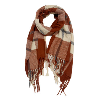 WOVEN SCARF WITH STRIPES PRINTED & FRINGES