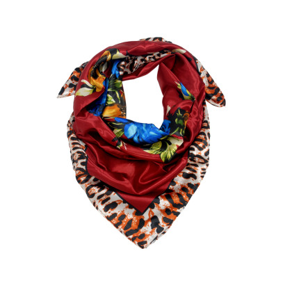 SQUARE POLYSILK SCARF WITH FLOWERS, ANIMAL PATTERN