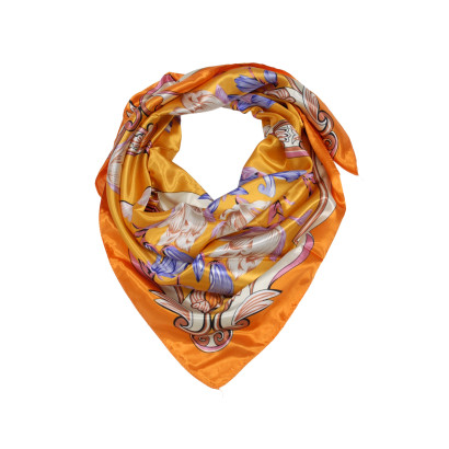 SQUARE POLYSILK SCARF WITH FLOWERS PATTERN