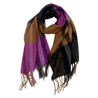 WINTER SCARF WITH LINES, FRINGES AND LUREX