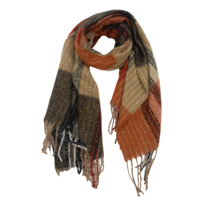 WINTER SCARF WITH LINES, FRINGES AND LUREX