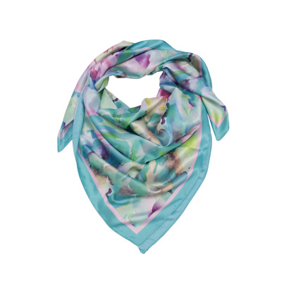 SQUARE POLYSILK SCARF WITH FLOWERS PATTERN