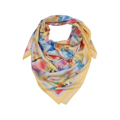 SQUARE POLYSILK SCARF WITH FLOWERS PATTERN