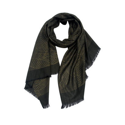 WOVEN SCARF WITH LEAVES AND LUREX