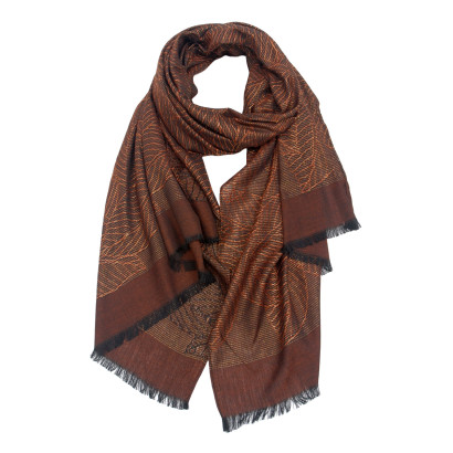 WOVEN SCARF WITH LEAVES AND LUREX