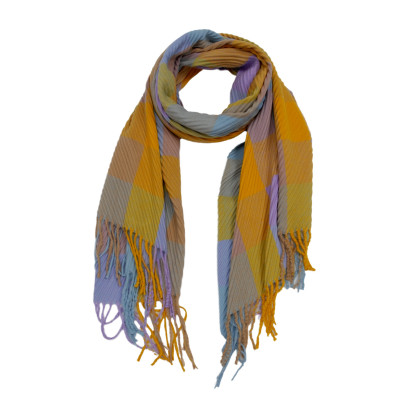WOVEN WINTER SCARF CHECKED WITH FRINGES