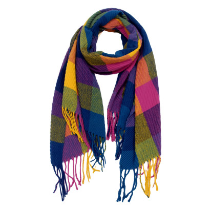 WOVEN WINTER SCARF CHECKED WITH FRINGES