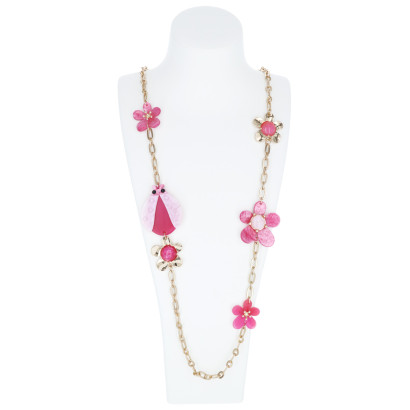 LINK KETTING MET HARS BLOEMEN EN LIEVEHEERSBEESTJE