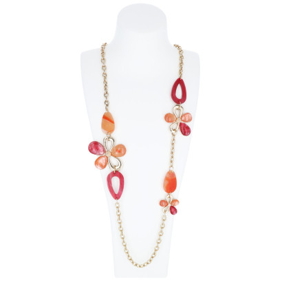 COLLIER A LONGUE CHAINE, PENDENTIF FLEUR EN RÉSINE