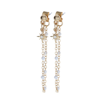 EARRINGS CHAIN FRINGES, STAR & RHINESTONES