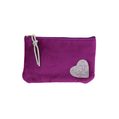POCHETTE/TROUSSE EN PELUCHE AVEC COEUR EN STRASS