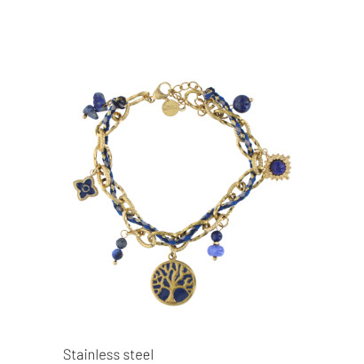 PULSERA DE ACERO COLGANTE CHARMS Y ARBOL DE VIDA