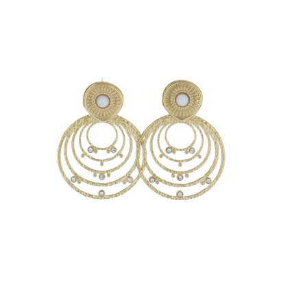 EARRINGS ROUND SHAPE LACE FILIGREE, RHINESTONE