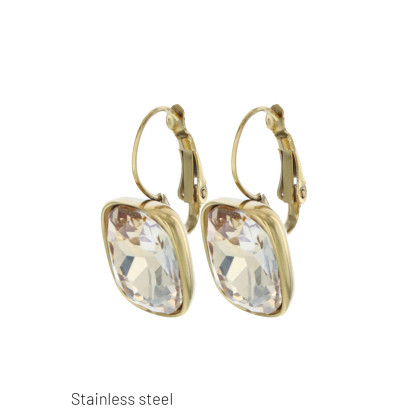 STEEL PADLOCK EARRING, RECTANG SHAPE & RHINESTONES