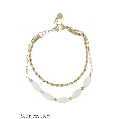 PULSERA ACERO 2 HILERAS CON PERLAS