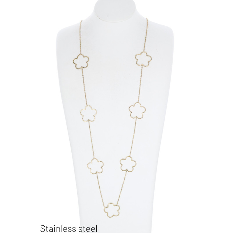 STAAL HALSKETTING LANGE MET BLOEMEN  HANGER