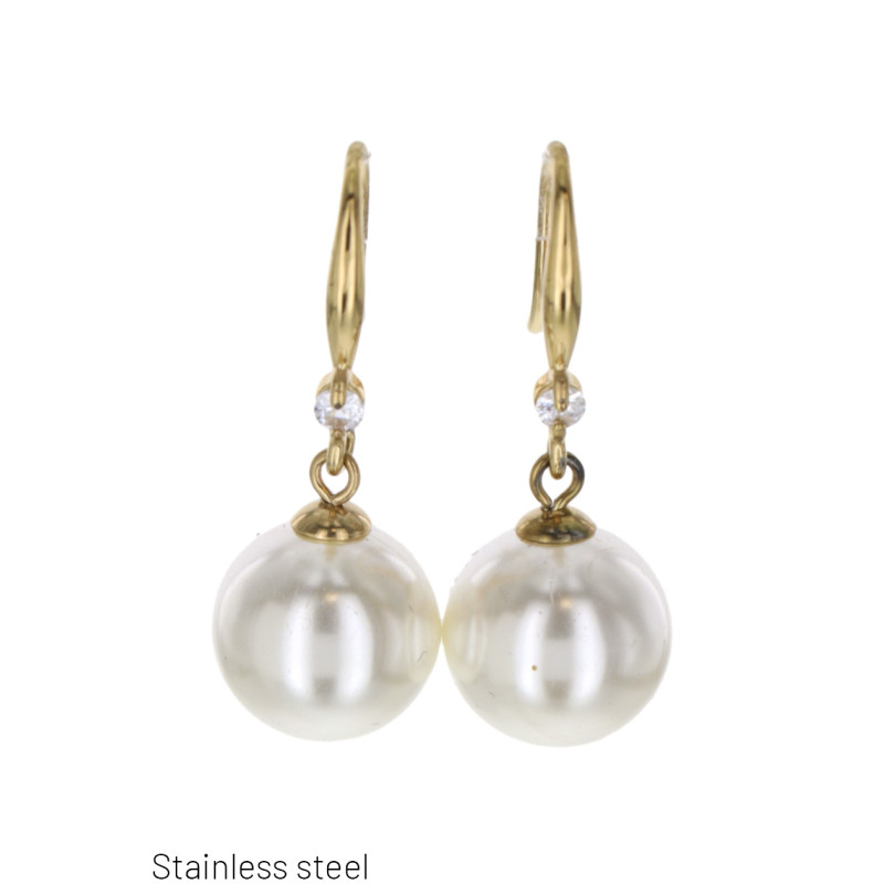 PENDIENTES DE ACERO CON PERLA Y PERDERIA