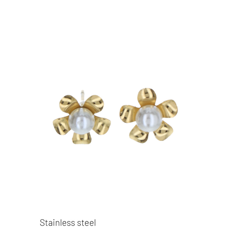 BOUCLES D'OREILLES ACIER FORME FLEURS AVEC PERLES
