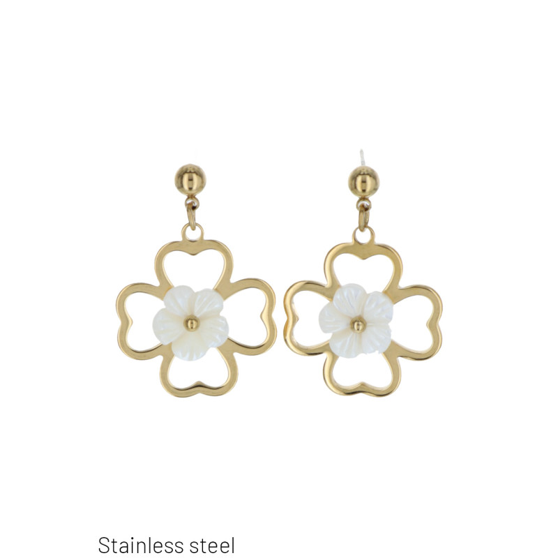 STEEL EARRING FLOWER SHAPE WITH PEARLS