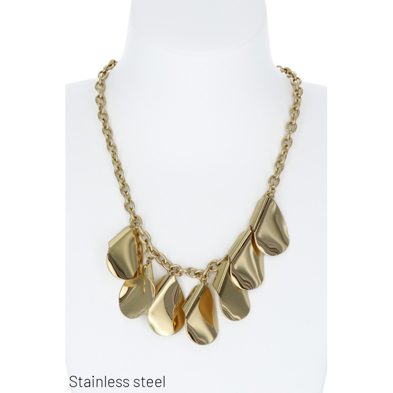 COLLIER EN ACIER AVEC PENDENTIFS FEUILLES