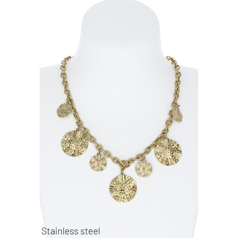 COLLIER EN ACIER AVEC PENDENTIFS RONDS MARTELÉS