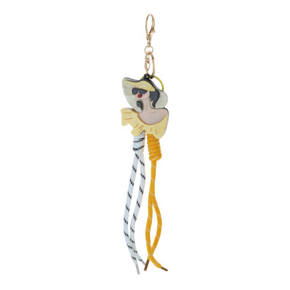 PORTE-CLEFS AVEC DAME À LUNETTES ET CHAPEAU