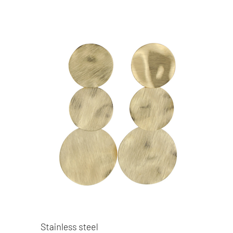 BOUCLES D'OREILLES ACIER BROSSÉ, PEND. FORME RONDE