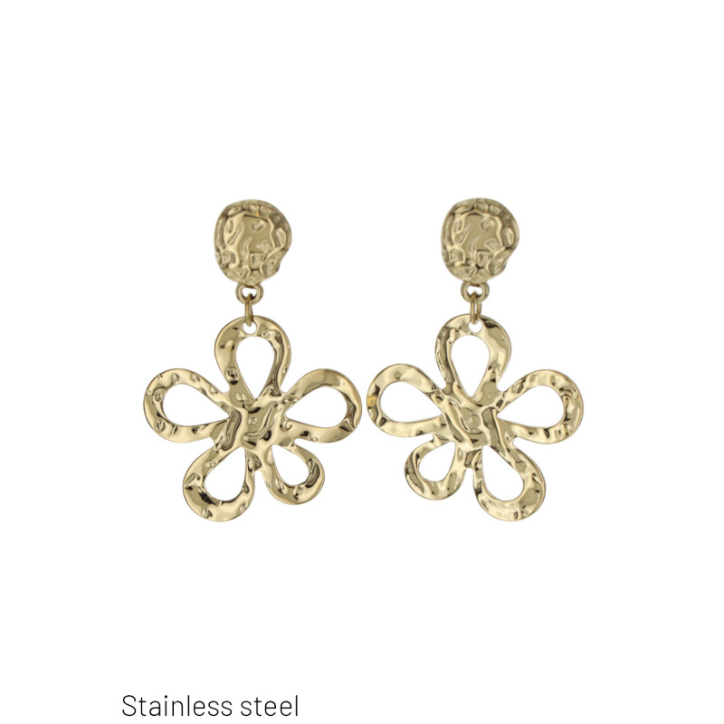 STEEL EARRINGS WITH FLOWERS PENDANT