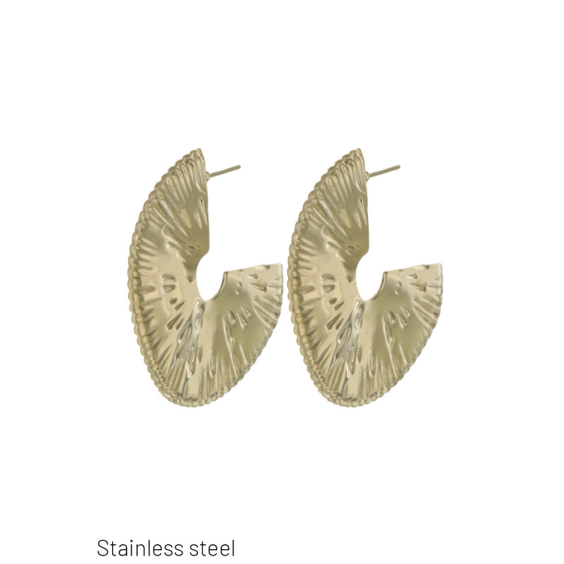 BOUCLES D'OREILLES ACIER FORME RONDE & MARTELÉE