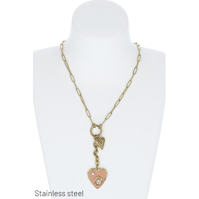 COLLIER GROS MAILLONS ACIER, SOLEIL, FLEURS, COEUR