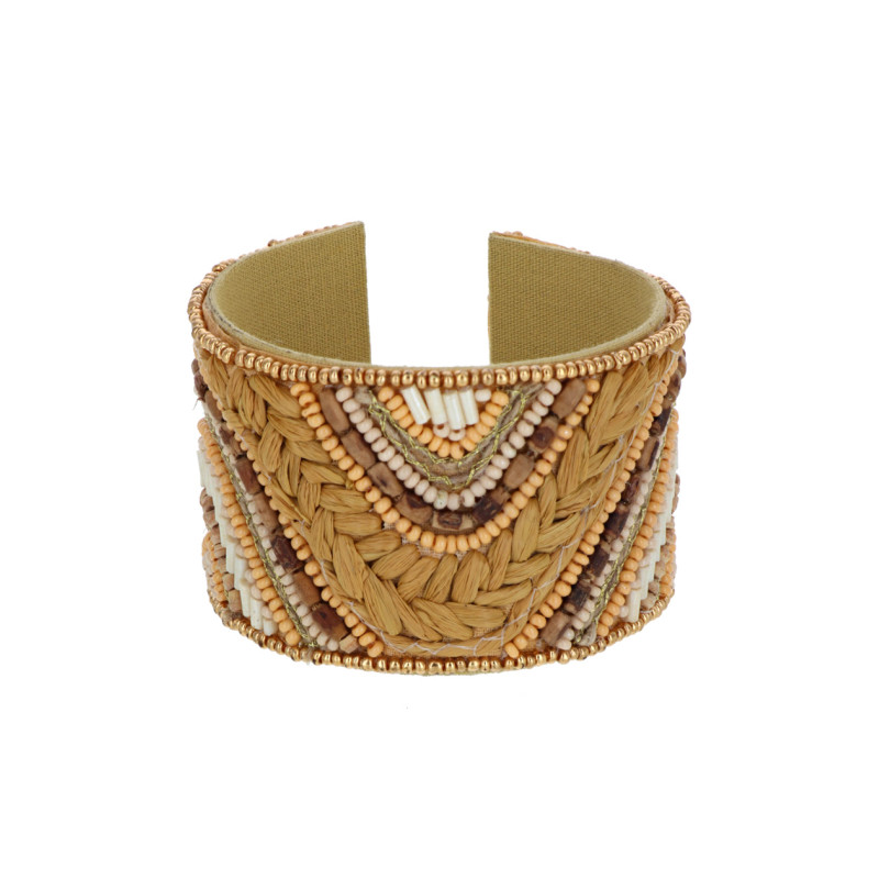 BRAZALETE CON MÚLTIPLES PERLAS Y RAFIA
