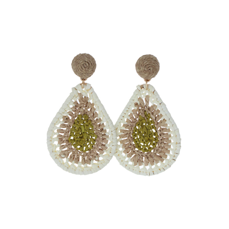 BOUCLE D'ORELLES EN RAPHIA EN FORME DE GOUTTE