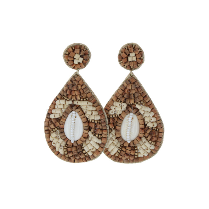 BOUCLE D'OR. FORME DE GOUTTE, PERLES BOIS, COQUILL