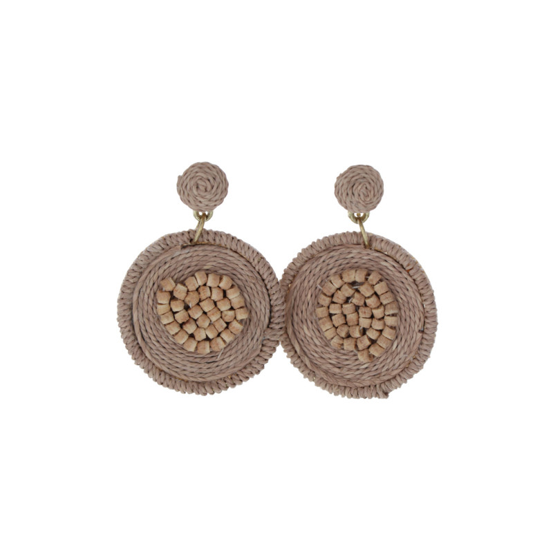 EARRINGS ROUND SHAPE WITH RAFFIA AND BEADS