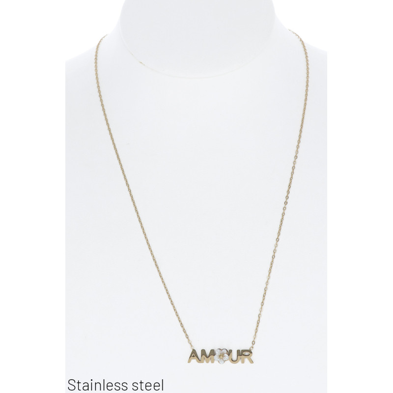 COLLAR EN ACERO CON COLGANTE AMOUR & FLORE