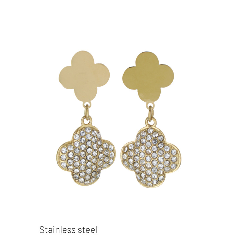 STEEL EARRING FLOWER SHAPE WITH RHINESTONES