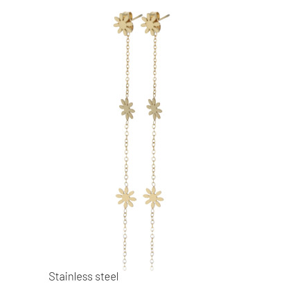STEEL EARRINGS CHAIN FRINGES & FLOWER