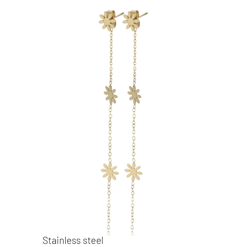 STEEL EARRINGS CHAIN FRINGES & FLOWER