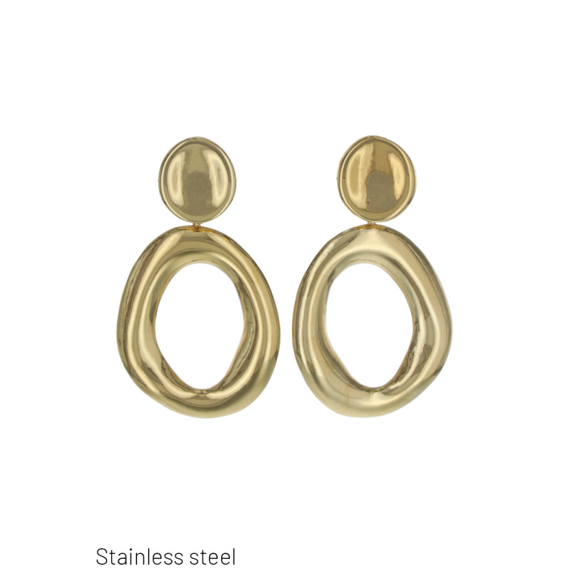 STEEL EARRINGS IRREGULAR OVAL SHAPE
