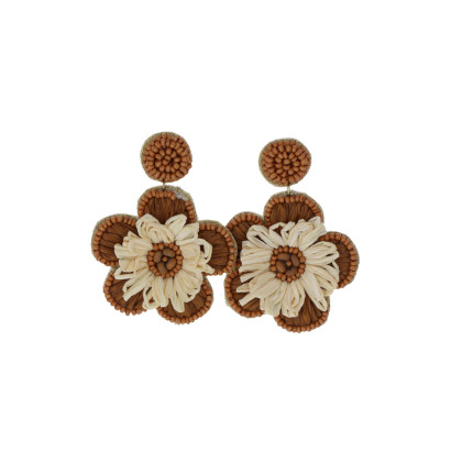 EARRINGS FLOWER SHAPE IN RAFFIA AND BEADS