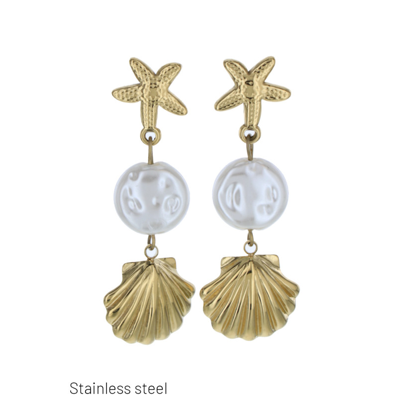 B.O. ACIER ETOILE DE MER PENDENTIF COQUILLAGE