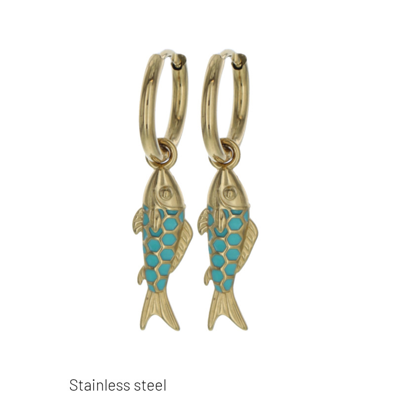CREOLES EN ACIER AVEC PENDENTIF POISSON
