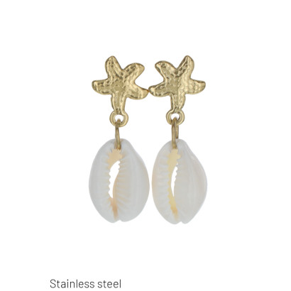 STEEL EARRINGS STARFISH SHAPE SHELL PENDANT