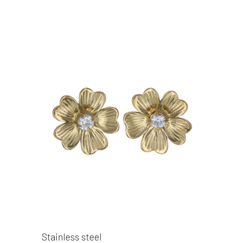 BOUCLES D'OREILLES ACIER FORME FLEURS AVEC STRASS