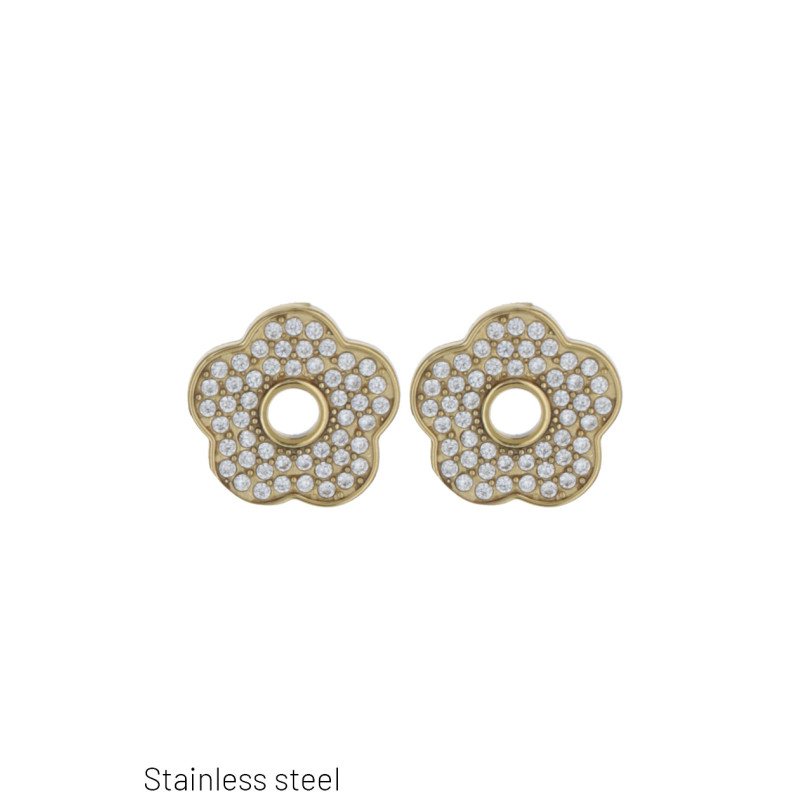 BOUCLES D'OREILLES ACIER FORME FLEURS ET PIERRE