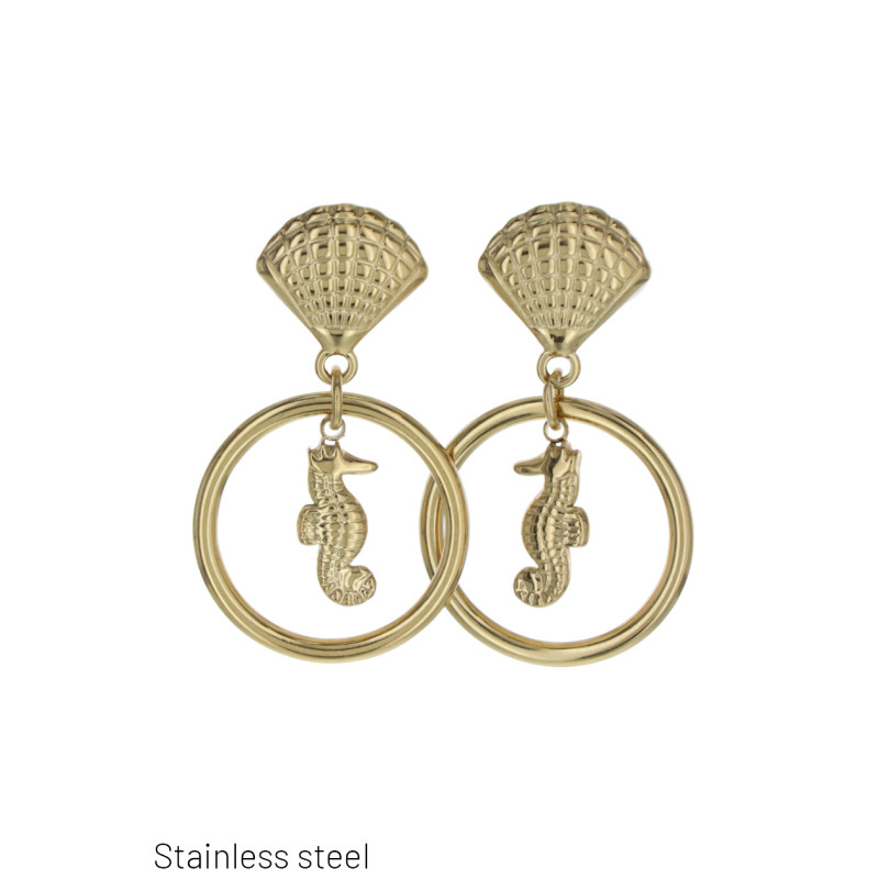 B.O. ACIER AVEC PENDENTIF ROND ET HIPPOCAMPE